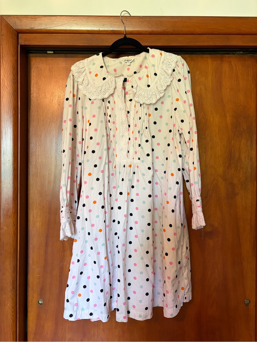 Cath Kidston Ladies White Polka Dot Dress with Lace Collar